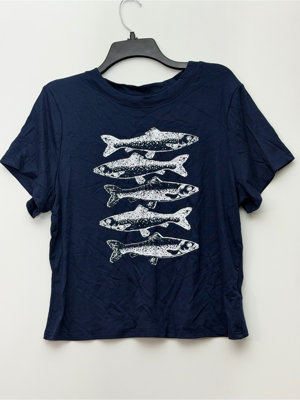 Cider Fish Print Navy Blue Short Sleeve T-Shirt 2XL